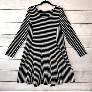 Apt. 9 Black and White Striped Long Sleeve Dress Size OX Lightweight Casual